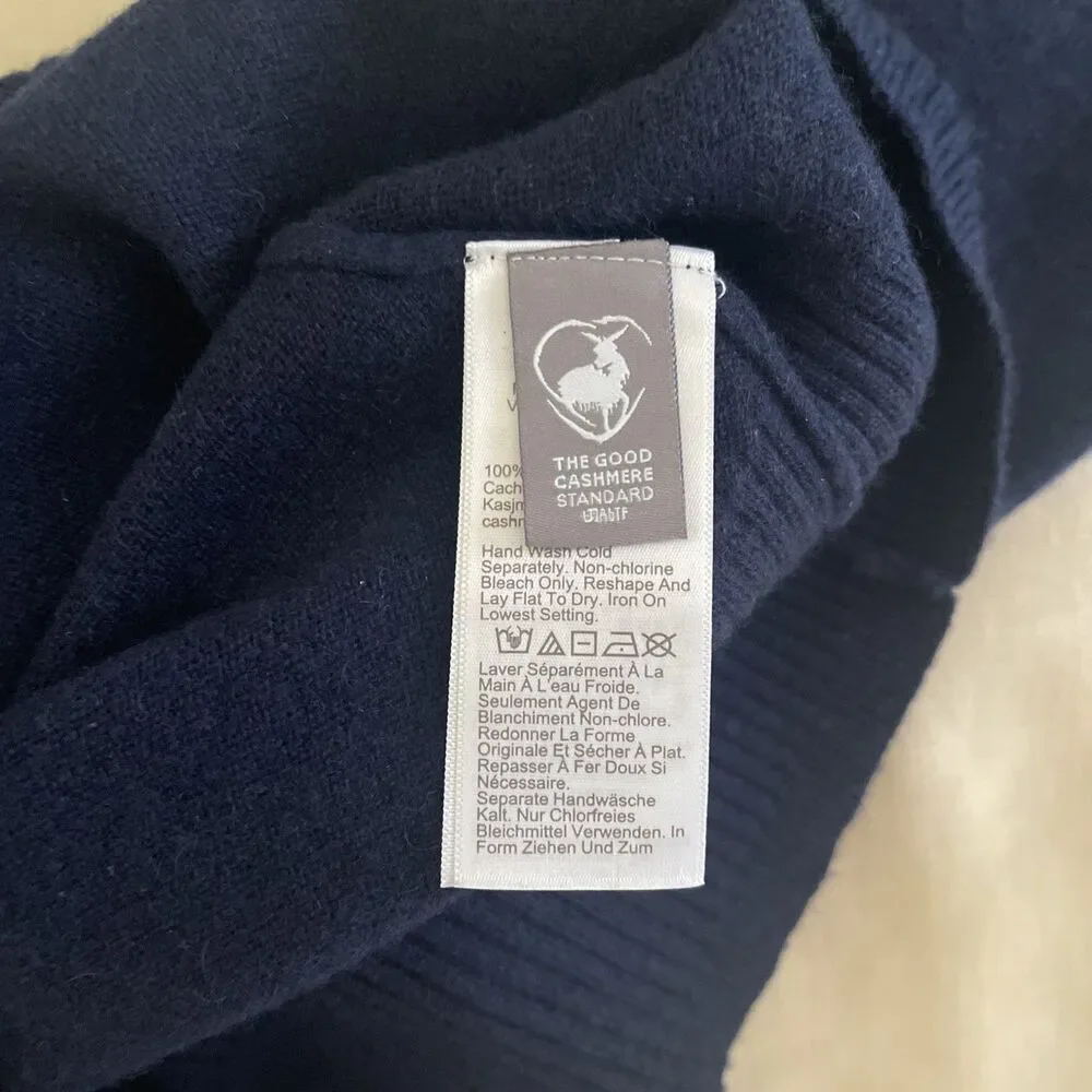 J. Crew 100% Cashmere shrunken Crop Fit crewneck Navy Blue sweater S